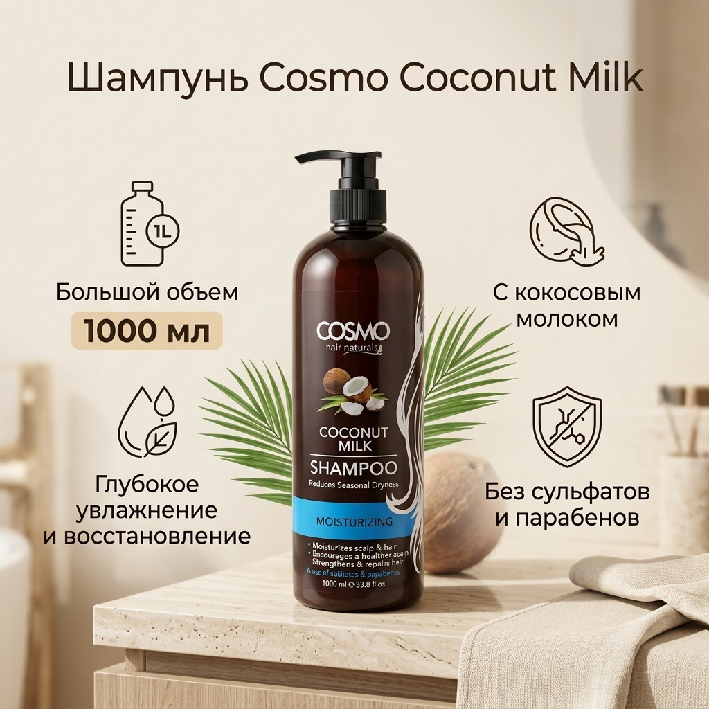 Cosmo coconut milk shampoo шампунь 1000 мл