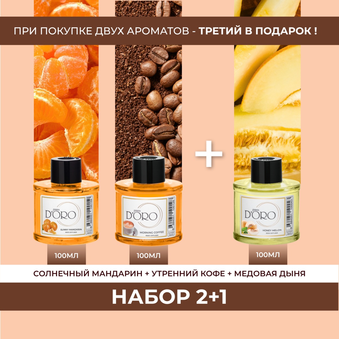 Диффузор с палочками Gamma D'ORO мандарин, кофе, дыня 100 мл