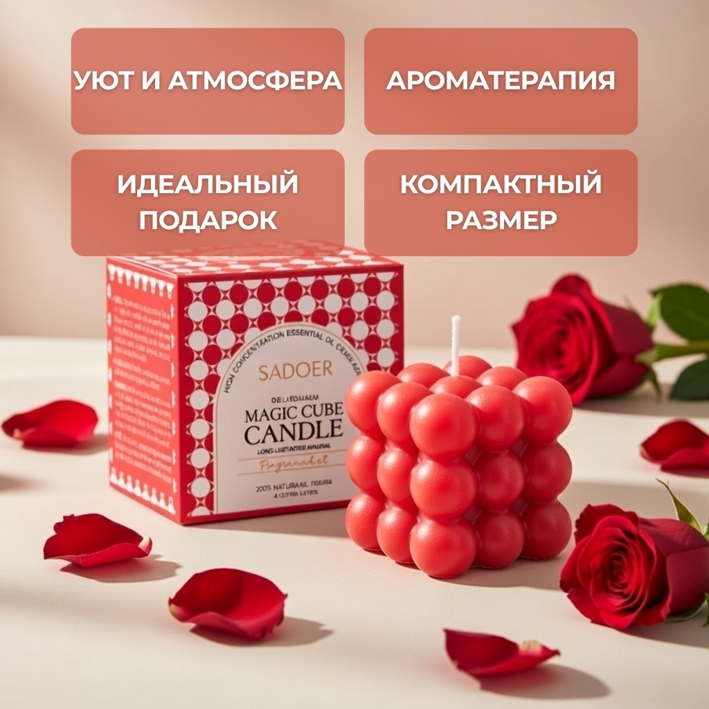 Ароматическая свеча SADOER Magic Cube Aromatherapy Candle 6.3 см, 1 шт, фото 2