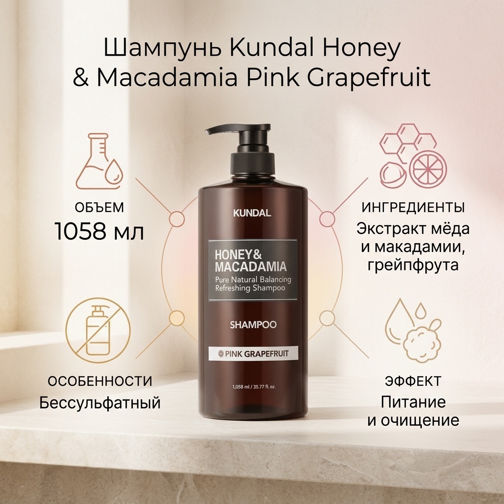 Kundal Honey & Makadamia Pink Grapefruit шампунь 1058 мл