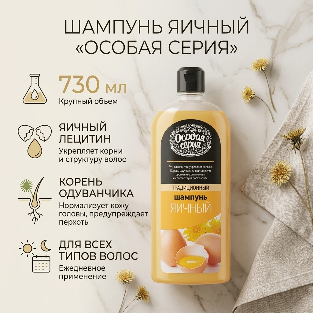 Особая серия Яичный шампунь 730 мл