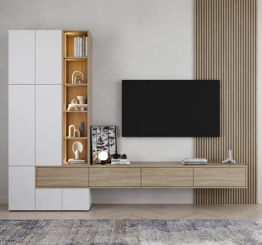 ТВ-тумба напольная и навесная DreamDesk Hatson, 267x202x35.5 см, белый, коричневый