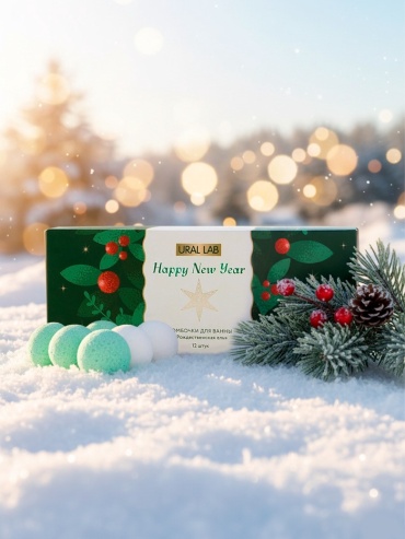 Ural Lab Бомбочки для ванны Happy New Year, аромат рождественская ель, набор 12 шт. 20 г бомбочка 120 г