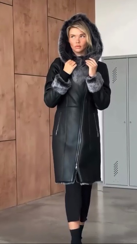Дубленка черный, серебристый