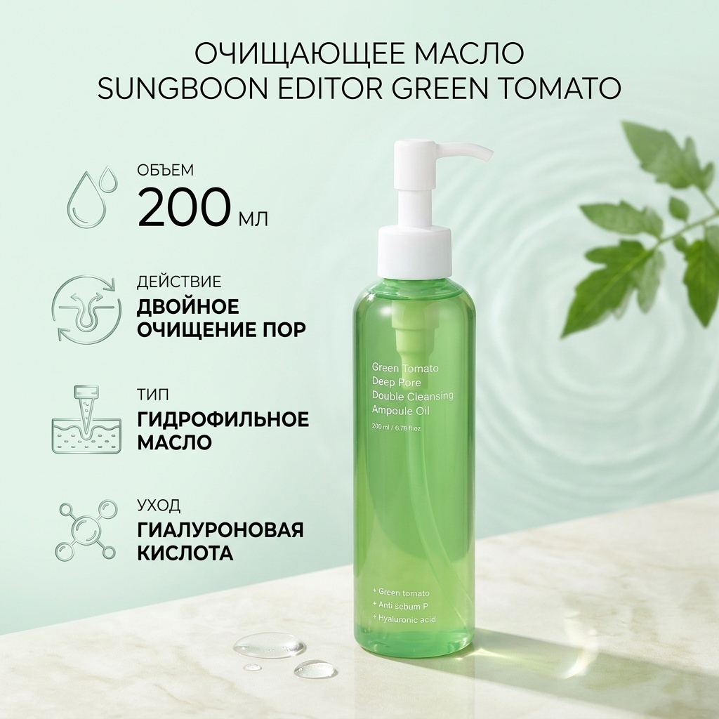 Sungboon Editor Green Tomato, масло для двойного очищения пор, 200 мл гидрофильное масло 200 мл