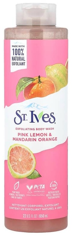 St.Ives Отшелушивающий гель для душа, розовый лимон и мандарин, 650 мл гель 650 мл