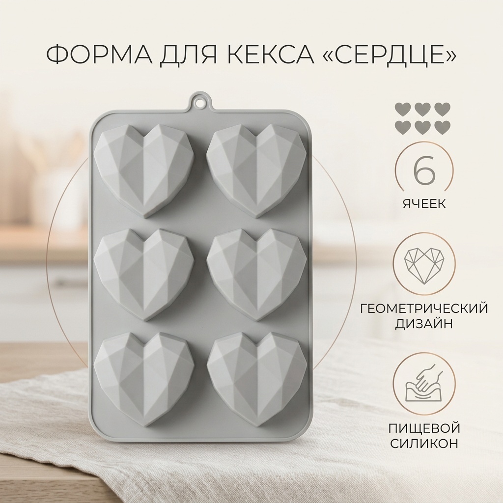 Форма для выпечки, для запекания, для кексов силикон, 1 шт