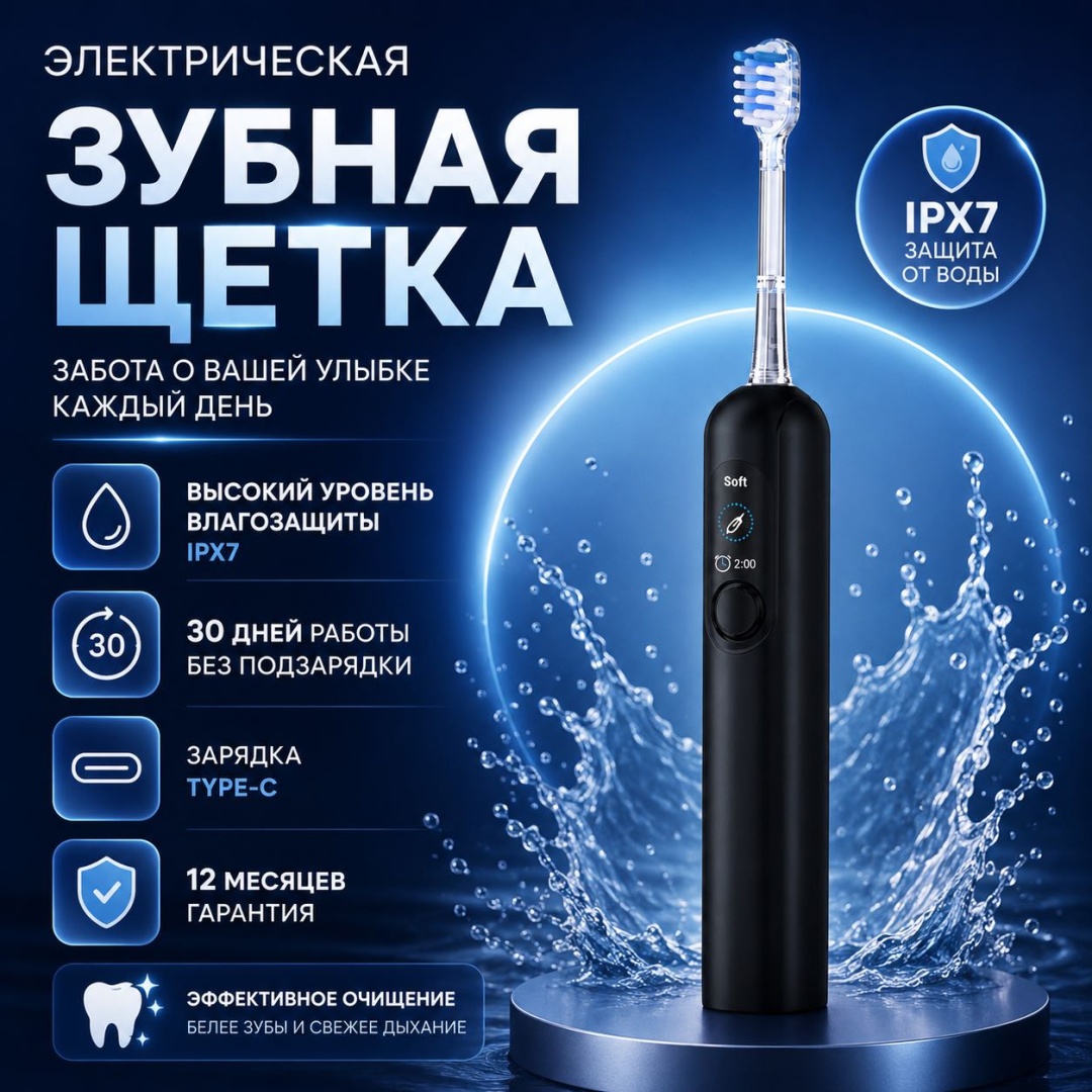 Ультразвуковая щетка kern-09 щетина средняя черный