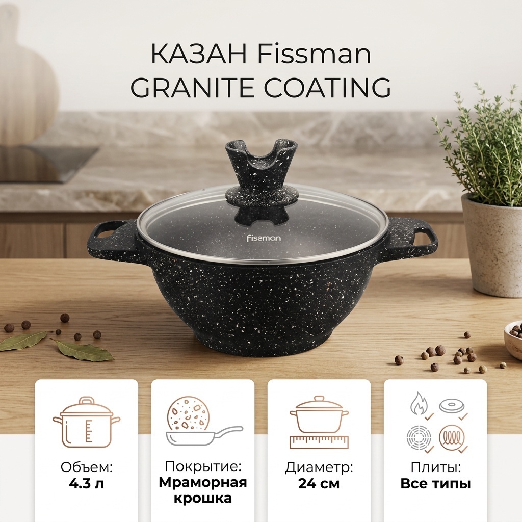 Казан Fissman 4.3 л, мраморная крошка