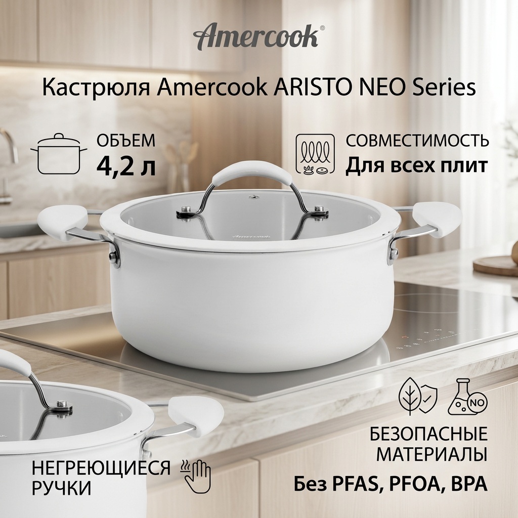 Кастрюля 4.2 л, Amercook ARISTO NEO Series WE нержавеющая сталь