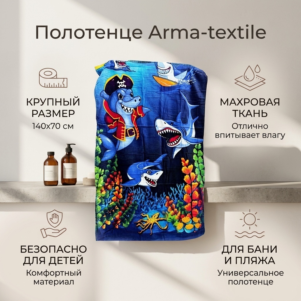 Полотенце 140x70 см, махровая ткань, 1 шт,