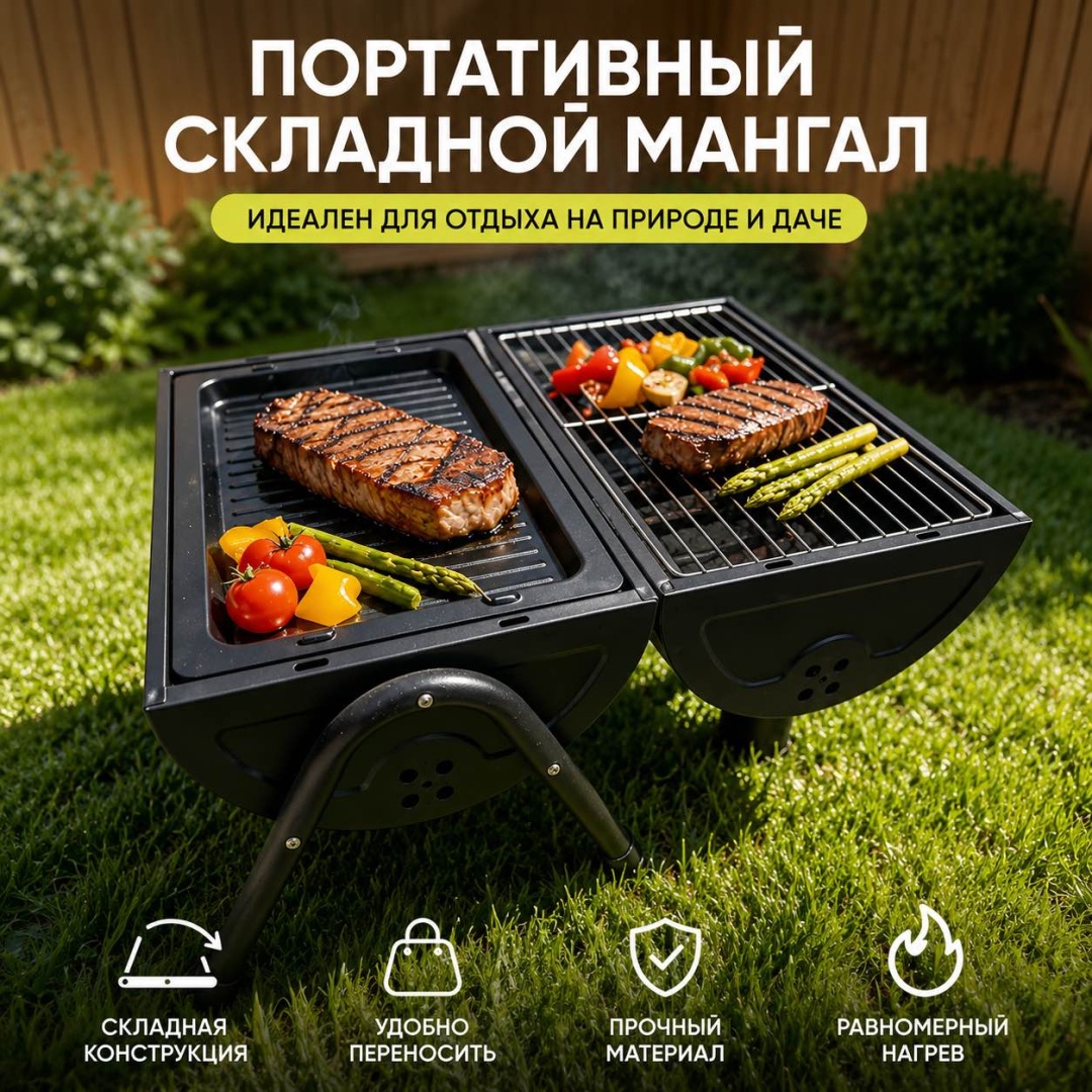Гриль-мангал 35 x 25 см, сталь