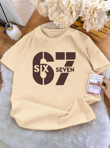 Футболка TMH_TREND.KZ 67 six seven бежевый, коричневый