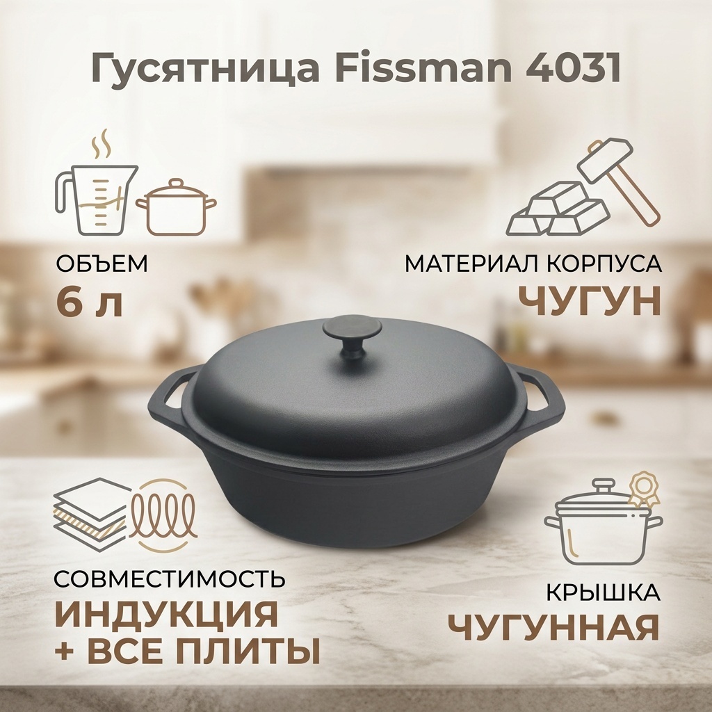 Гусятница Fissman 6 л, чугун
