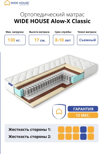 Матрас WIDE HOUSE Alow-X Classic, 180x200x17 см
