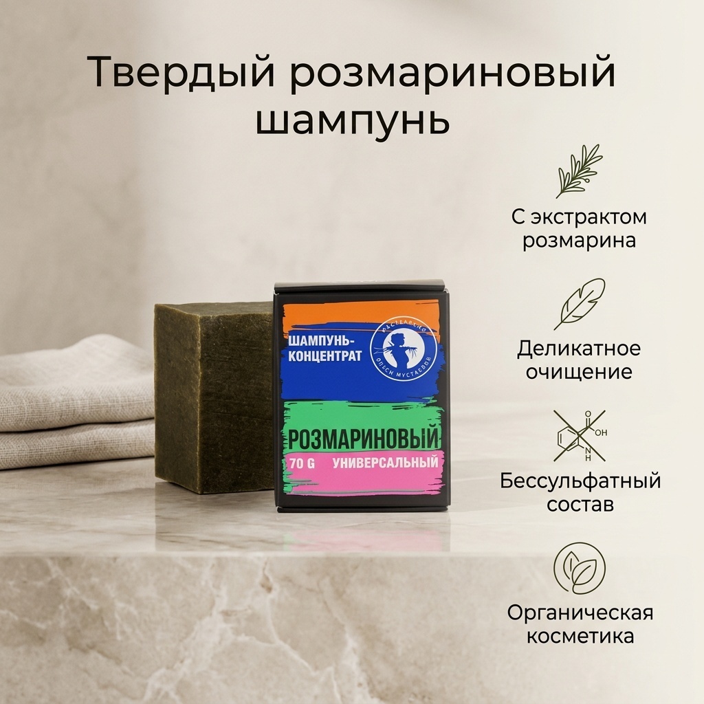 Мастерская Олеси Мустаевой Розмариновый шампунь твердый 70 г