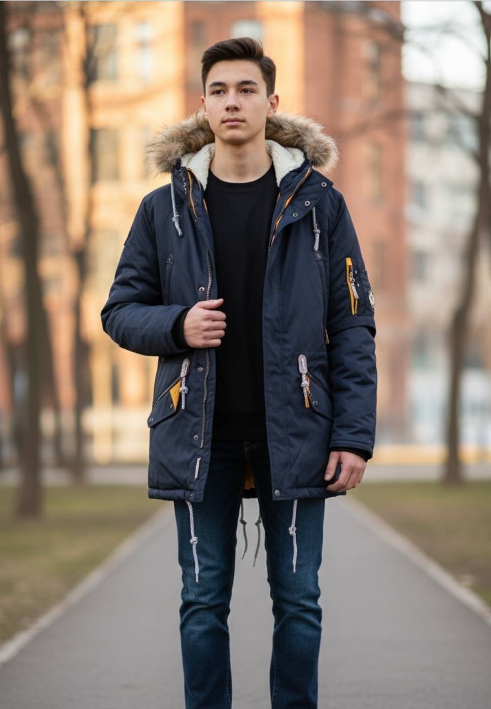 Парка синий, желтый