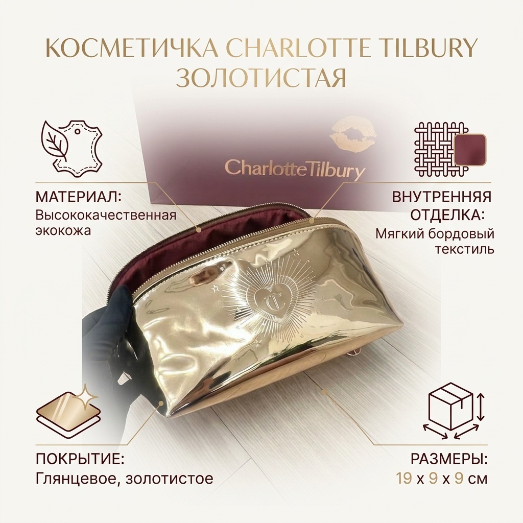 Charlotte Tilbury косметичка экокожа золотистый 9X19 см