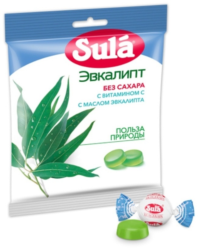 Конфеты леденцы Sula эвкалипт без сахара 60 г