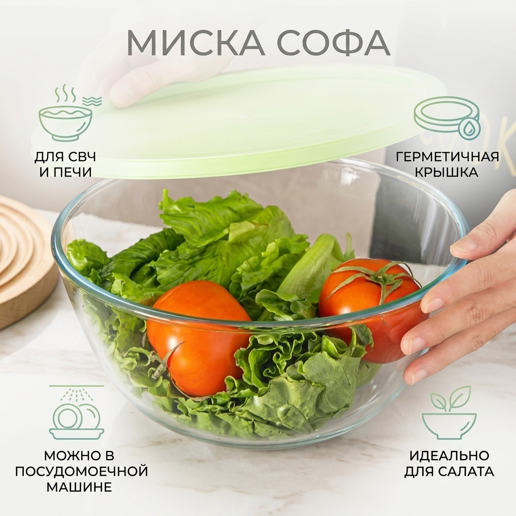 Миска Софа 27х27 см, стекло, полипропилен, 1 шт