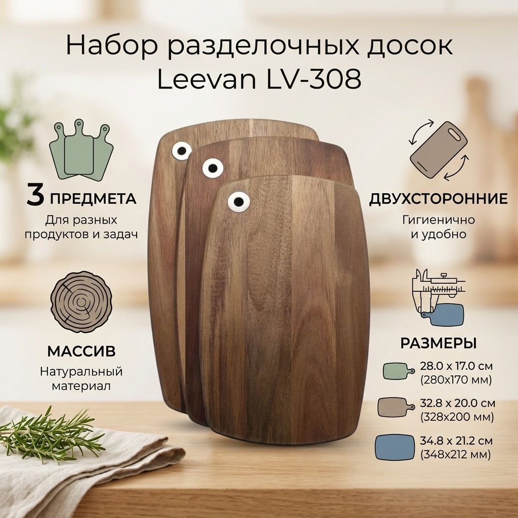 Leevan набор разделочных досок LV-308 3 шт, дерево