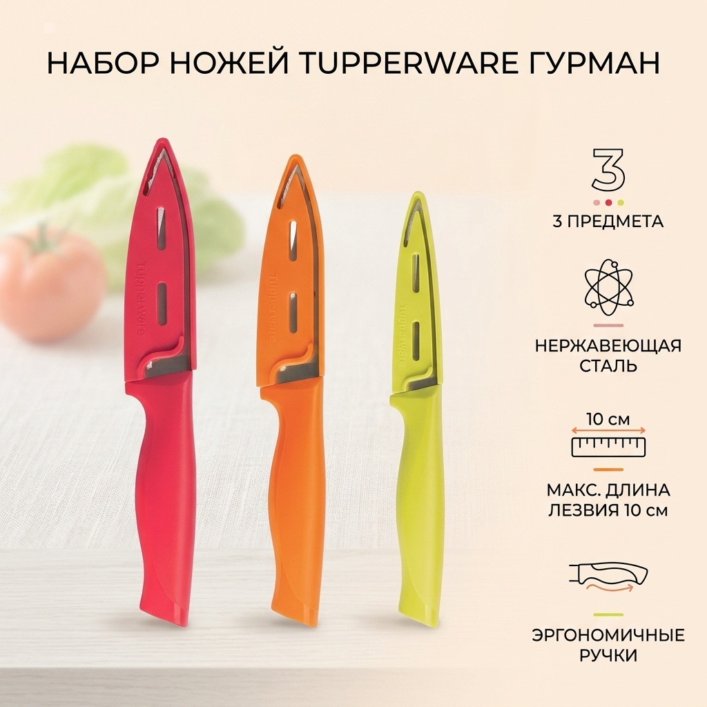 Набор ножей Tupperware Гурман, лезвие: нержавеющая сталь 3 шт