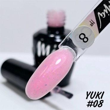 Mia базовое покрытие YUKI #08 Теплый светло розовый с разноцветной слюдой. глянцевое 15 мл