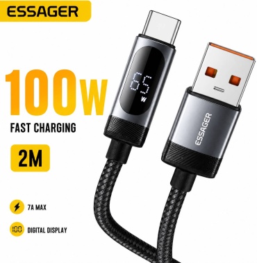 Кабель ESSAGER USB TypeC (M), USB Type-A (M), 2 м, EXCT-MLA0G-P серый
