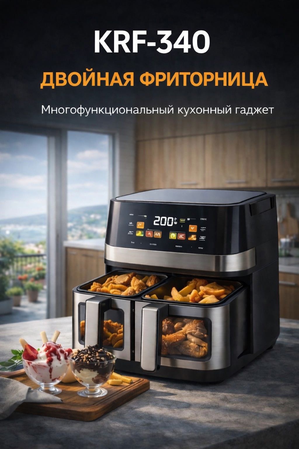 Двойной аэрогриль KRF-340 8 л черный