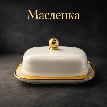BayStore масленка с крышкой и золотой окантовкой прямоугольная 1 шт, керамика