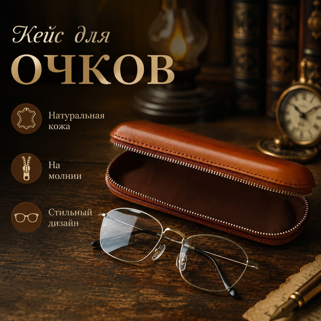 Жесткий футляр Викинг натуральная кожа, 5.5 x 16.5 см светло-коричневый