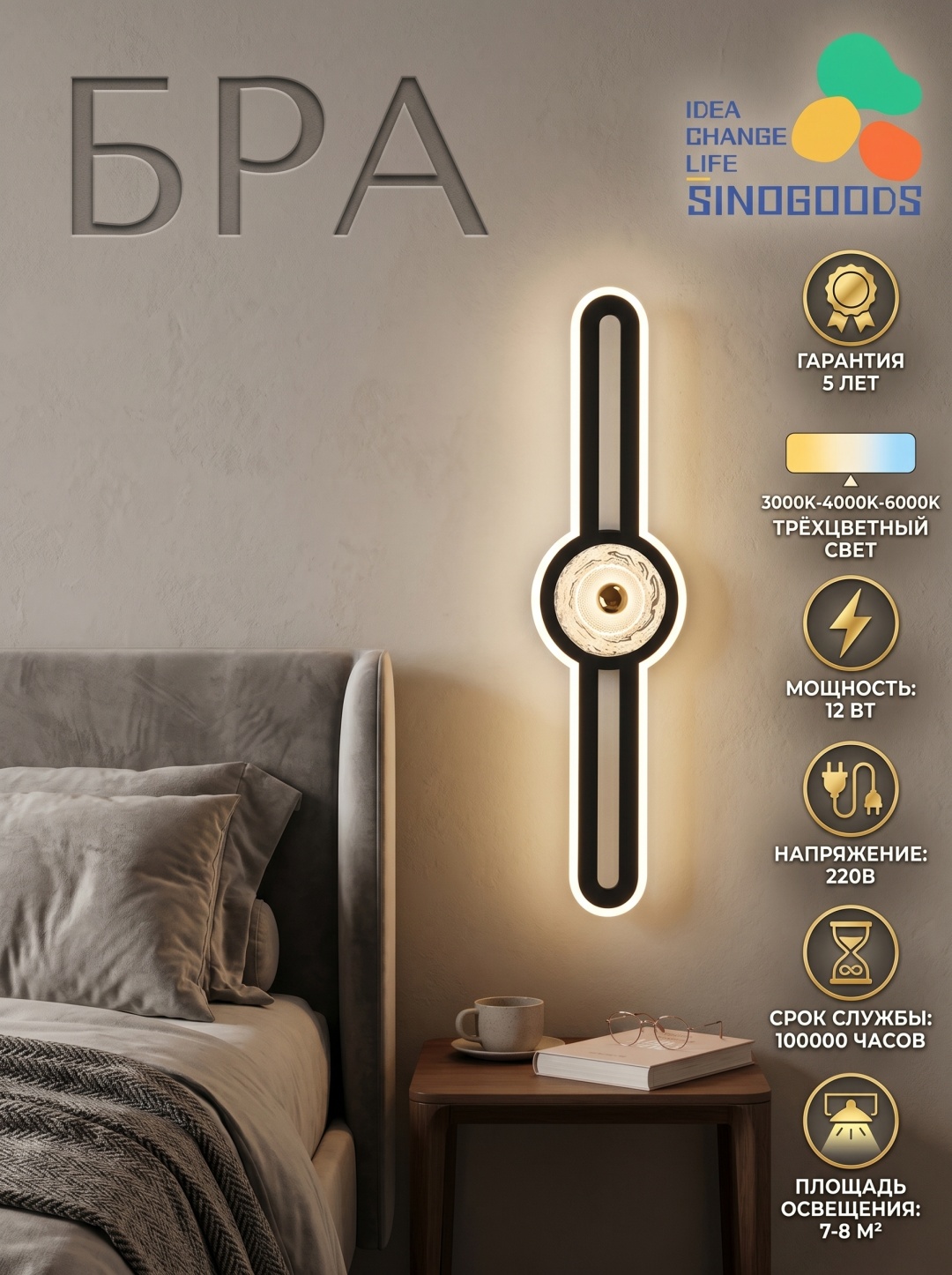 Бра настенный Sinogoods LED, черный