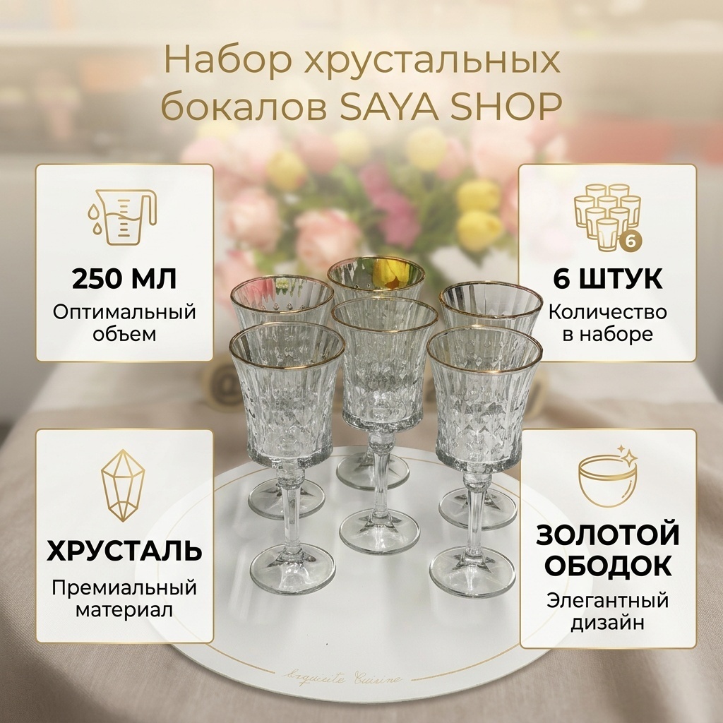 Набор бокалов SAYA SHOP 250 мл, хрусталь, 6 шт