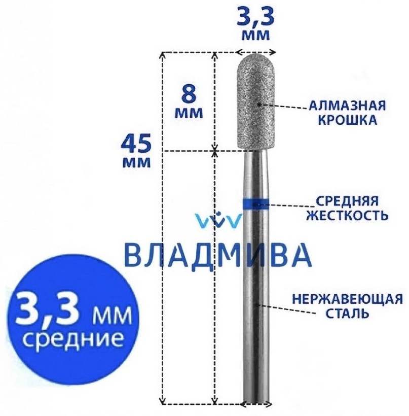 Насадка Vladmiva A78.033.ART фреза цилиндр закругленный насечка синяя 1 шт