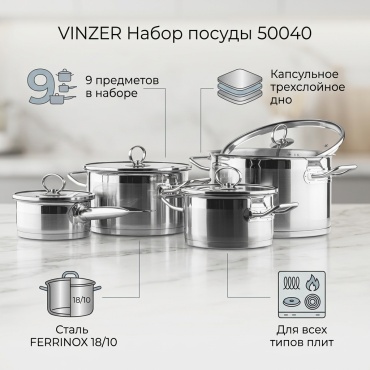 Набор кастрюль VINZER 9 в 1