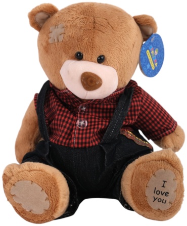 Мягкая игрушка Shantou Honghu Медведь I love You в одежде Мальчик цв.коричневый, 24 см