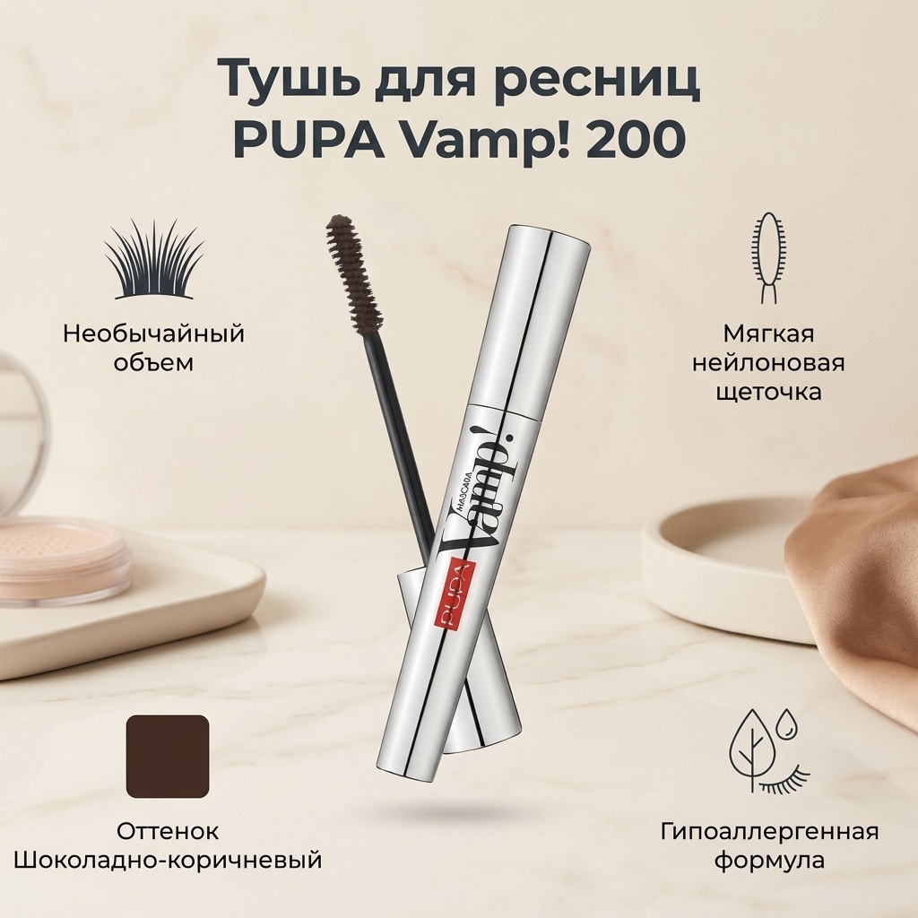 Тушь для ресниц PUPA Vamp! 200 для объема коричневый