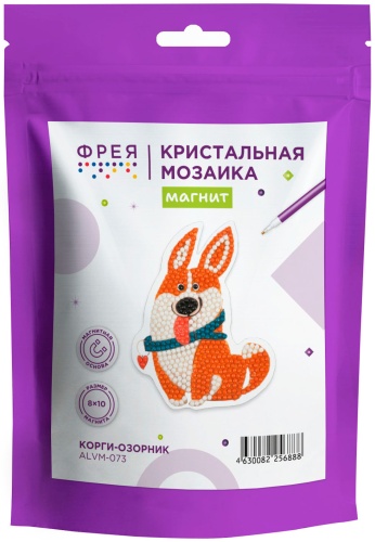 Алмазная мозаика Фрея Корги-озорник 10x8 см