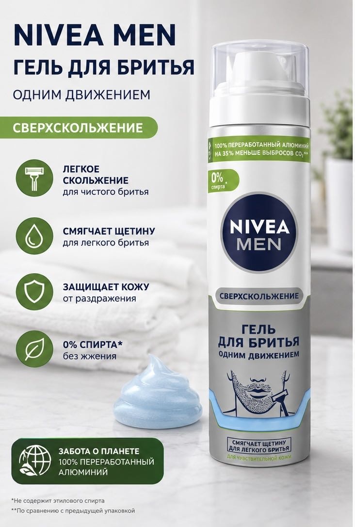 NIVEA Гель для бритья одним движением гель для бритья 200 мл