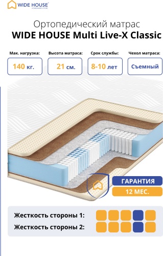 Матрас WIDE HOUSE Multi Live-X Classic, 130x200x21 см