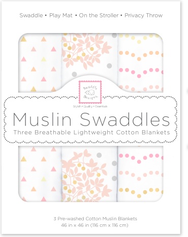 Пеленка текстильная Swaddle Designs Heavenly Floral Pinks with Touch of Gold Shimmer SDM-181P, 3 шт, 118x118 см