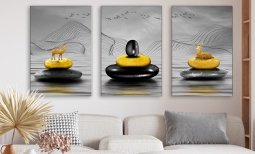 Room Art KZ модульная картина Художественный абстракция золотой камень и оленя 140x70 см