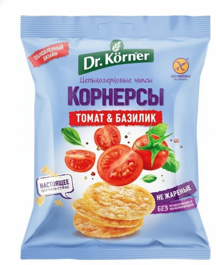 Чипсы Dr.Korner кукурузные Корнерсы цельнозерновые томат и базилик 50 г
