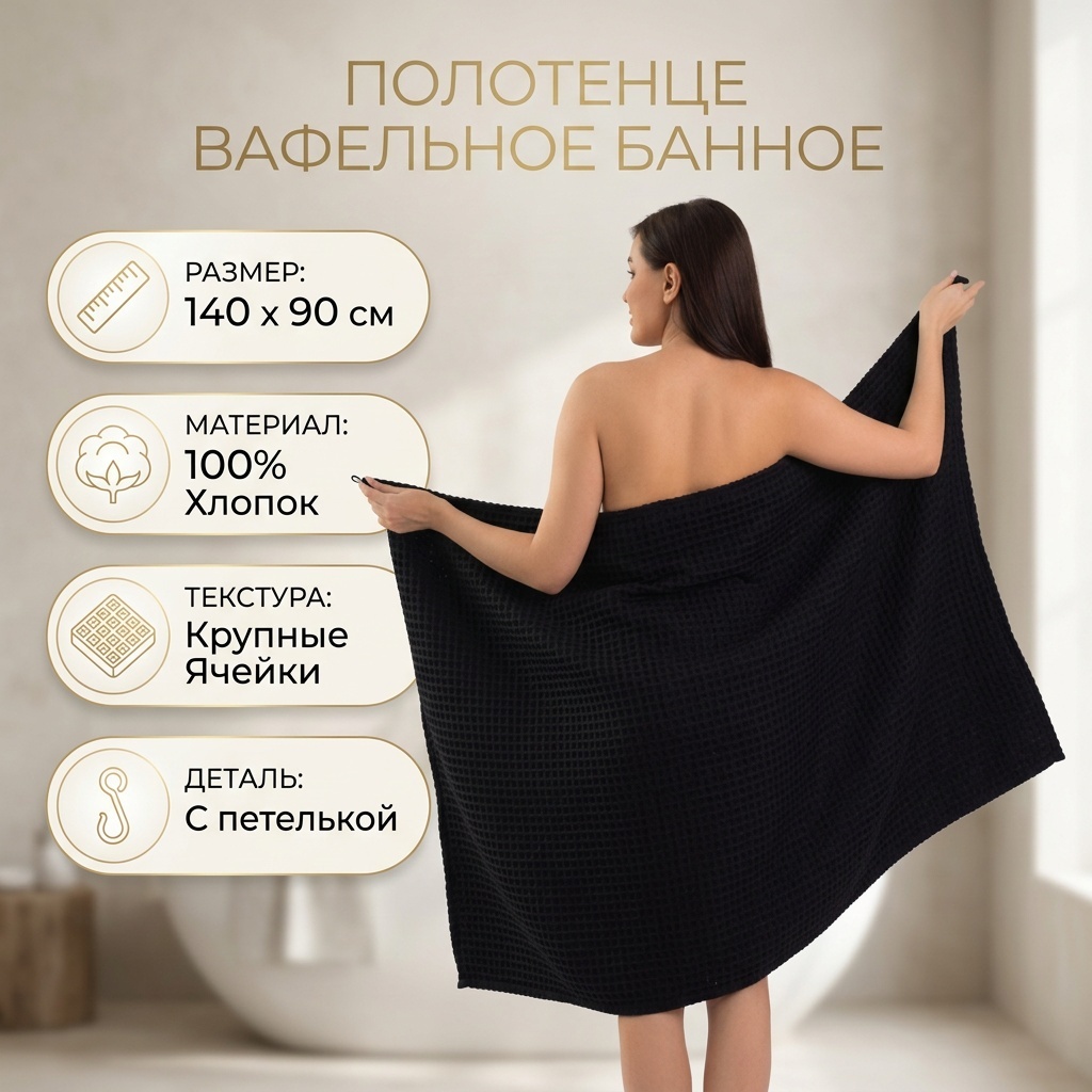 Полотенце 140x90 см, хлопок, 1 шт,