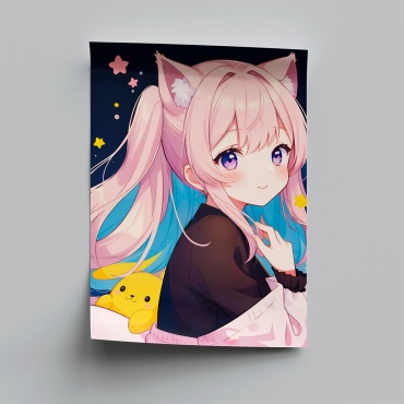 PEMIKAN CRAFT постер Милая девочка-кошка аниме 30x40 см
