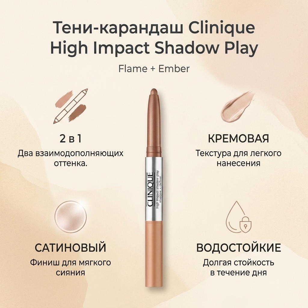 Clinique тени кремовые High Impact Shadow Play Eyeshadow + Definer FLAME+EMBER
