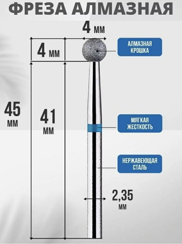 Насадка Vladmiva алмазная сфера 040 Средняя бор шар насечка синяя 1 шт