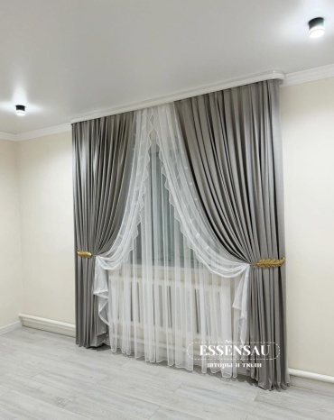 Комплект ESSENSAU 500x250 см 5 шт, тюль, велюр, серый