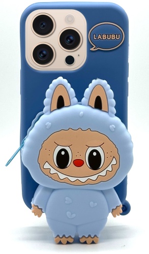 Чехол Labubu для Apple iPhone 13 Pro, iPhone 14 Pro, iPhone 15 Pro голубой