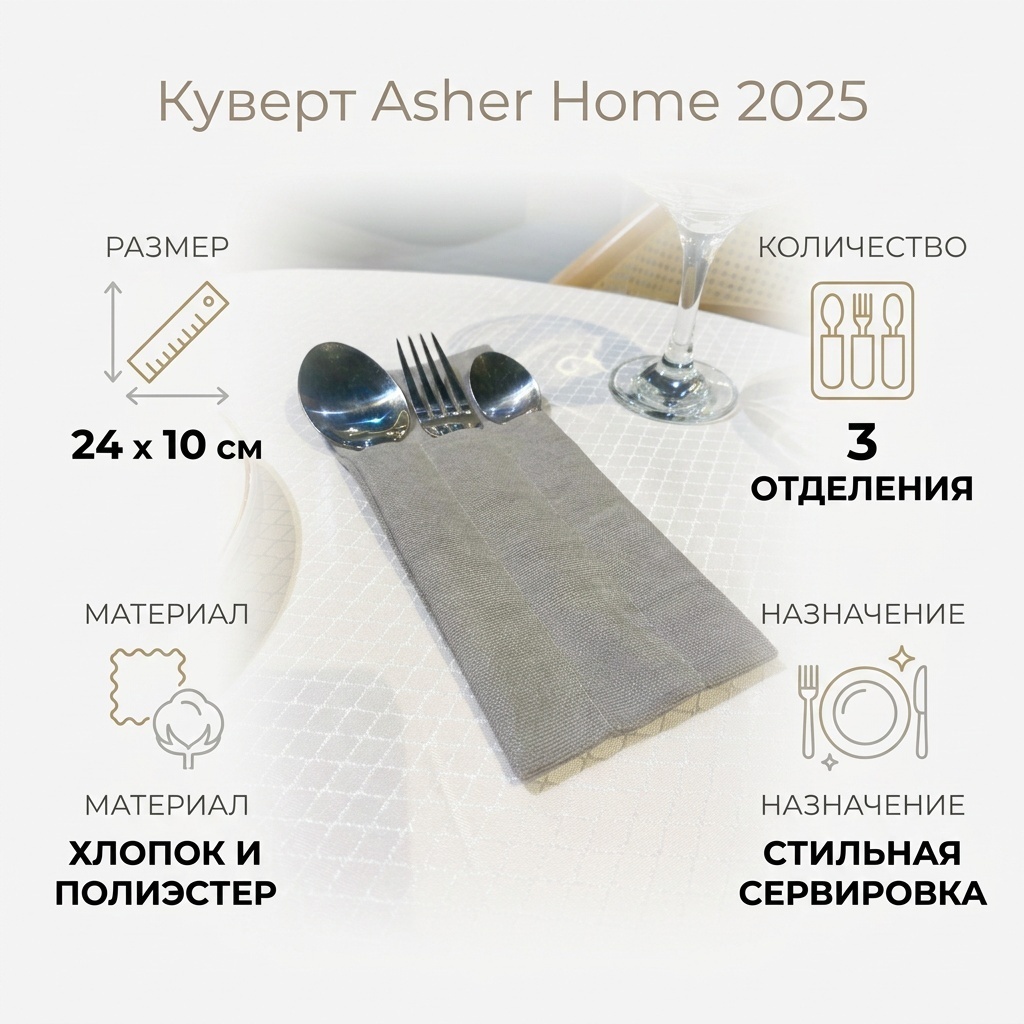 Куверт Asher Home 24x10 см, полиэстер, хлопок, 1 шт